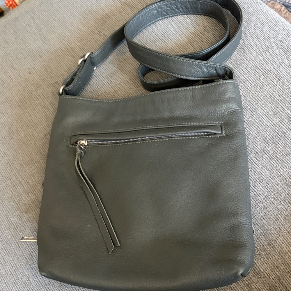 Conceal Carry Charcoal Leather Crossbody Bag